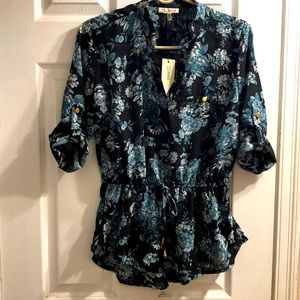 V-Neck Floral Print Blouse